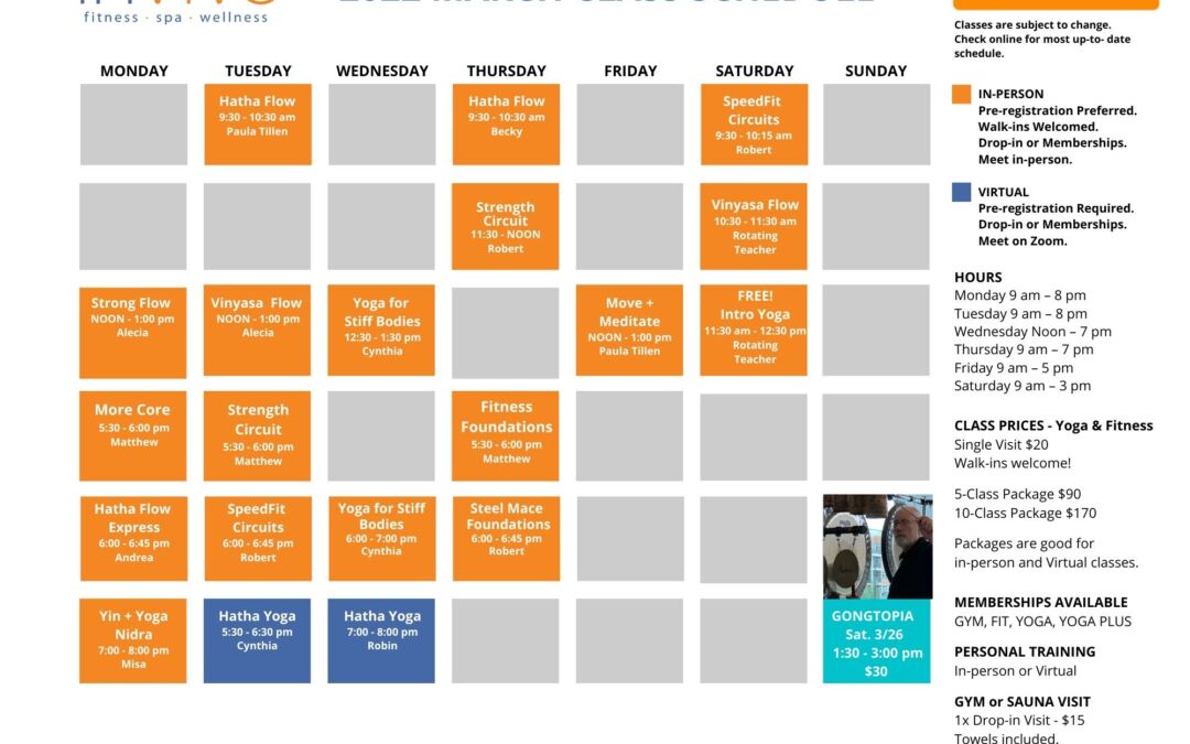 March 2022 INVIVO Class Schedule
