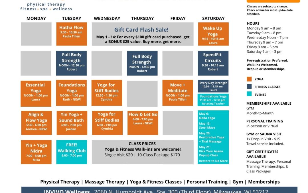 May 2023 INVIVO Wellness Class Schedule